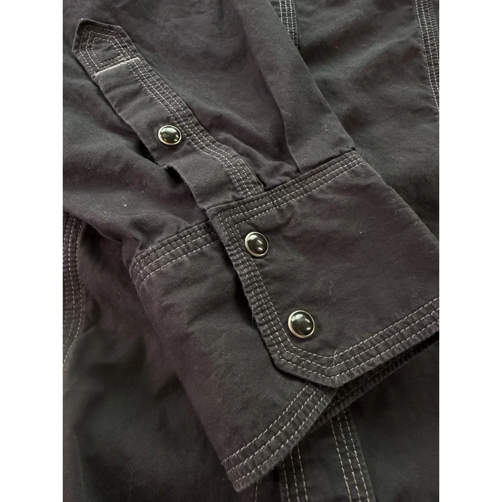 True Religion Men's XL Black Solid Point Collar Long Sleeve Button-Up Pockets
